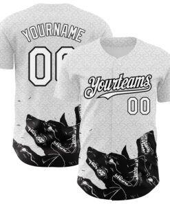 Custom White Black 3D Pattern Design Animal Wolf Authentic Baseball Jersey