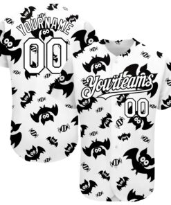 Custom White Black 3D Pattern Design Bat Authentic Baseball Jersey