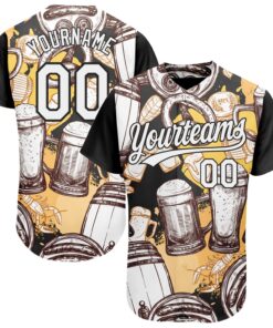 Custom White Black 3D Pattern Design Beer Festival Authentic Baseball Jersey
