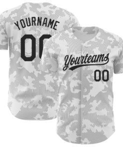 Custom White Black 3D Pattern Design Curve Lines Authentic Baseball Jersey