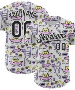 Custom White Black 3D Pattern Design Funny Cartoon Animal Cat And Dog Authentic Baseball Jersey