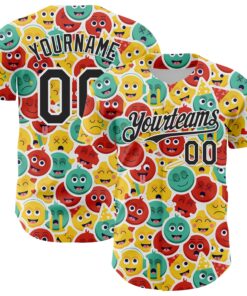 Custom White Black 3D Pattern Design Funny Cartoon Emoji Face Authentic Baseball Jersey