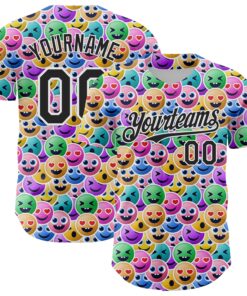 Custom White Black 3D Pattern Design Funny Cartoon Emoji Face Authentic Baseball Jersey