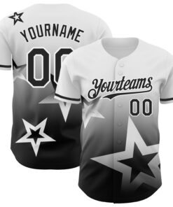 Custom White Black 3D Pattern Design Gradient Style Twinkle Star Authentic Baseball Jersey