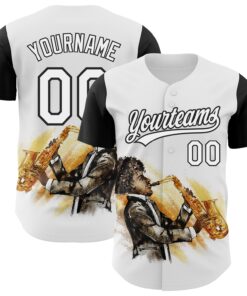 Custom White Black 3D Pattern Design International Jazz Day Authentic Baseball Jersey