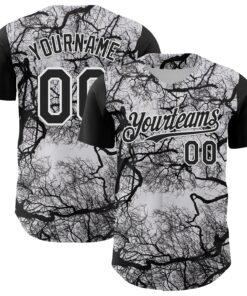 Custom White Black 3D Pattern Design Rave Branch Authentic Baseball Jersey