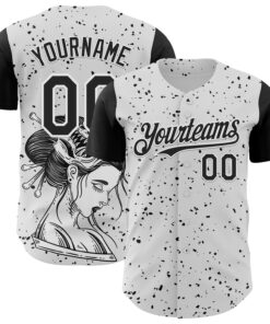 Custom White Black 3D Pattern Design Rave Dark Art Authentic Baseball Jersey