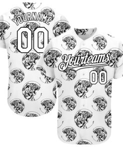 Custom White Black 3D Pattern Design Tiger Authentic Baseball Jersey