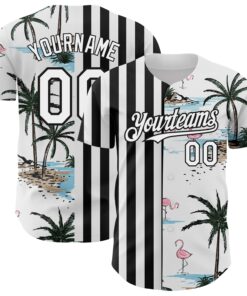 Custom White Black 3D Pattern Design Tropical Hawaii Palm Trees Authentic Baseball Jersey