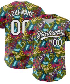 Custom White Black 3D Tropical Hawaii Jungle Plant Authentic Baseball Jersey