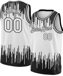 Custom White Black Abstract Vertical Lines Authentic City Edition Basketball Jersey