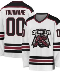 Custom White Black-Burgundy Hockey Jersey