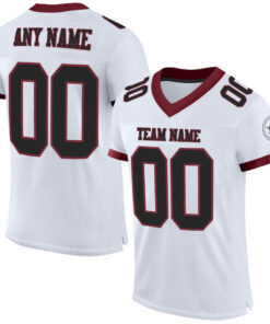 Custom White Black-Burgundy Mesh Authentic Football Jersey