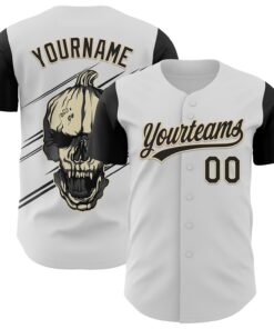 Custom White Black-City Cream 3D Halloween Authentic Baseball Jersey