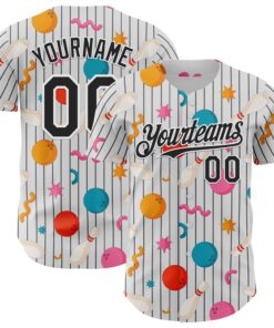 Custom White Black Comic Doodle Ballgame 3D Pattern Design Authentic Baseball Jersey