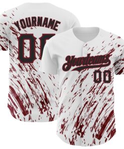 Custom White Black-Crimson 3D Pattern Design Abstract Splash Authentic Baseball Jersey