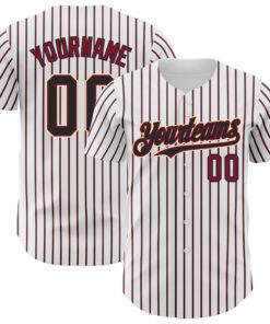 Custom White (Black Crimson Pinstripe) Black Crimson-Cream Authentic Baseball Jersey