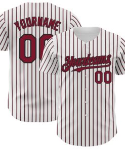 Custom White (Black Crimson Pinstripe) Crimson-Black Authentic Baseball Jersey