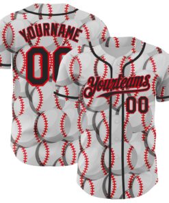 Custom White Black-Fire Red Comic Doodle Ballgame 3D Pattern Design Authentic Baseball Jersey