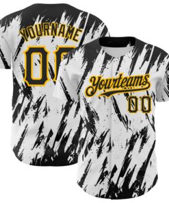 Custom White Black-Gold 3D Pattern Design Abstract Sharp Shape Authentic Baseball Jersey