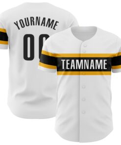 Custom White Black-Gold Authentic Baseball Jersey
