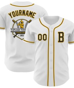 Custom White Black-Gold Authentic Baseball Jersey