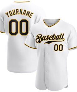 Custom White Black-Gold Authentic Baseball Jersey