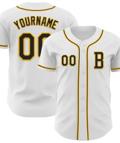 Custom White Black-Gold Authentic Baseball Jersey