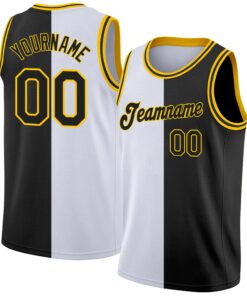 Custom White Black-Gold Authentic Split Fashion Basketball Jersey