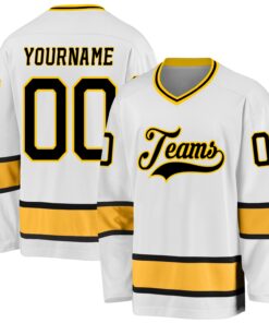 Custom White Black-Gold Hockey Jersey