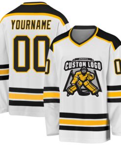 Custom White Black-Gold Hockey Jersey