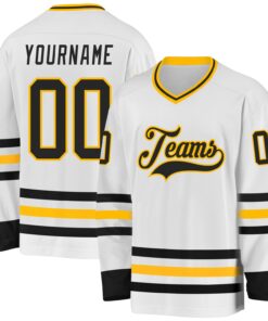 Custom White Black-Gold Hockey Jersey