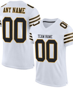 Custom White Black-Gold Mesh Authentic Football Jersey