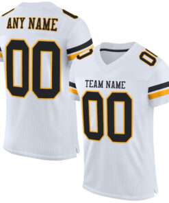 Custom White Black-Gold Mesh Authentic Football Jersey