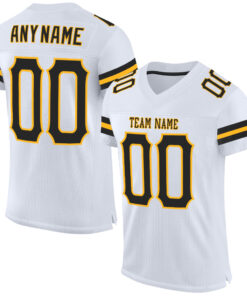 Custom White Black-Gold Mesh Authentic Football Jersey