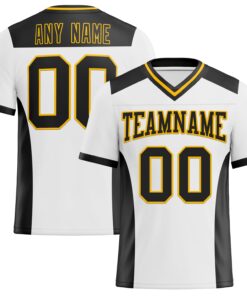 Custom White Black-Gold Mesh Authentic Football Jersey