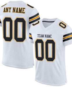 Custom White Black-Gold Mesh Authentic Football Jersey