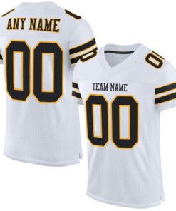 Custom White Black-Gold Mesh Authentic Football Jersey