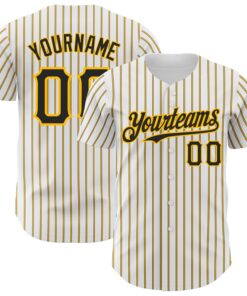 Custom White (Black Gold Pinstripe) Black-Gold Authentic Baseball Jersey