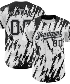 Custom White Black-Gray 3D Pattern Design Abstract Sharp Shape Authentic Baseball Jersey