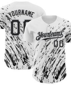 Custom White Black-Gray 3D Pattern Design Abstract Splash Authentic Baseball Jersey