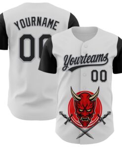Custom White Black-Gray 3D Pattern Halloween Skull Authentic Baseball Jersey