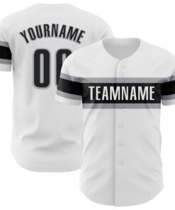 Custom White Black-Gray Authentic Baseball Jersey