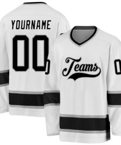 Custom White Black-Gray Hockey Jersey