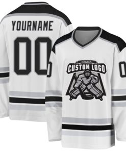 Custom White Black-Gray Hockey Jersey