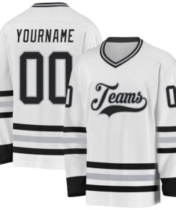 Custom White Black-Gray Hockey Jersey