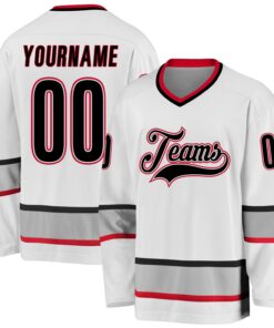 Custom White Black-Gray Hockey Jersey