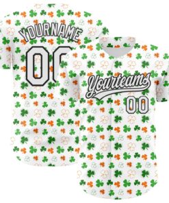 Custom White Black Green-Bay Orange 3D St. Patrick's Day Shamrock Authentic Baseball Jersey
