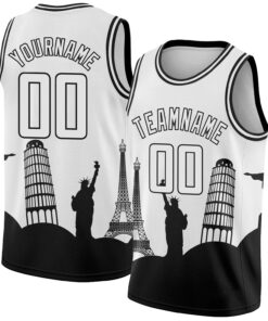 Custom White Black Holiday Travel Monuments Silhouette Authentic City Edition Basketball Jersey