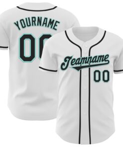 Custom White Black-Ice Blue Authentic Baseball Jersey